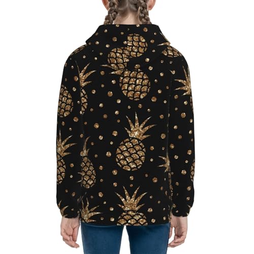 Gold Glitter Pineapples Kids Pullover Hoodies Boys Sweatshirts Girls Athletic Clothes with Pocket4