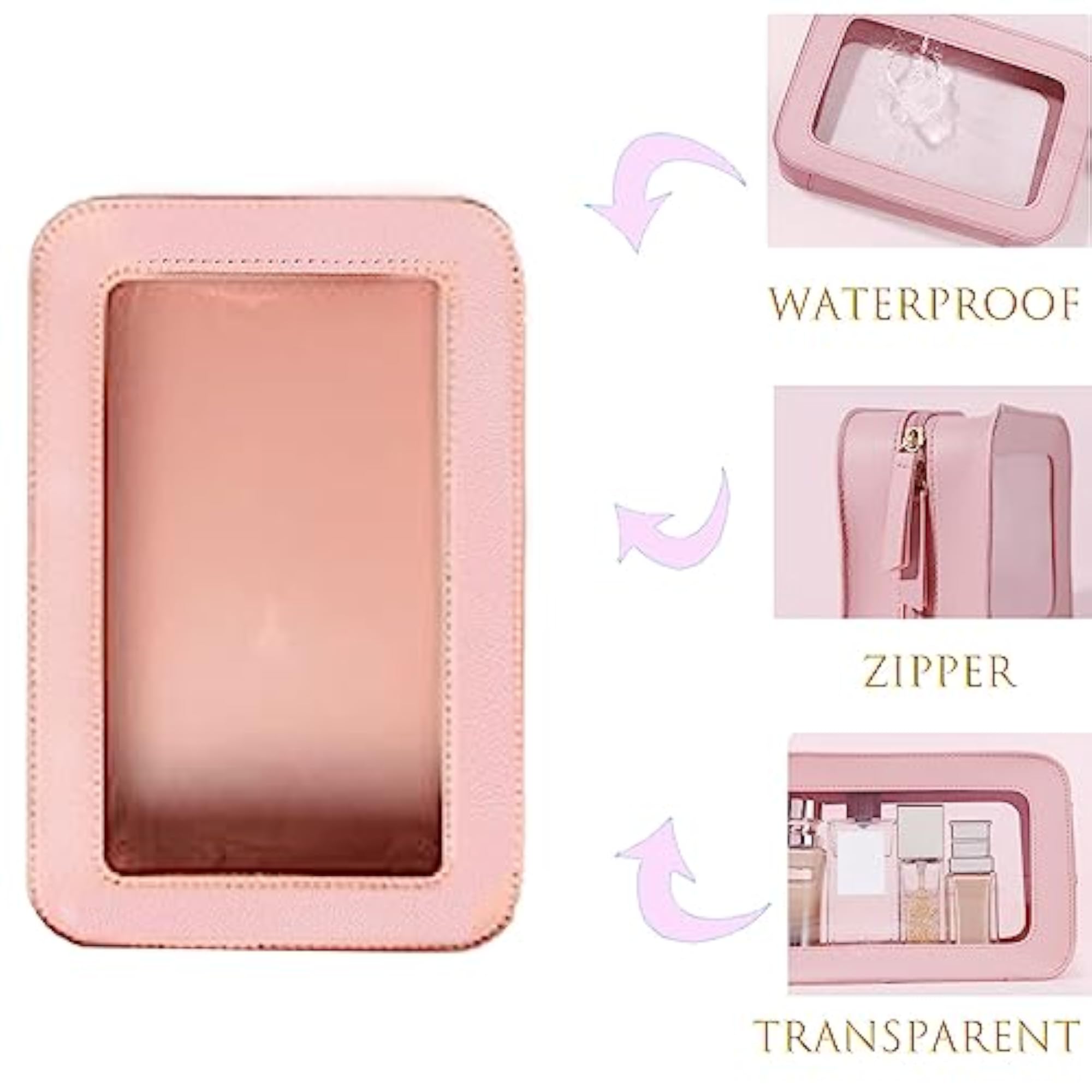 Clear Makeup Bag, Pink, Simple Design