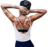 OYANUS Womens Summer Workout Tops Sexy Backless Yoga Shirts Loose Open Back Running Sports Tank Tops Cute Muscle Tank Sleeveless Gym Fitness Quick Dry Activewear Clothes for Juniors White M