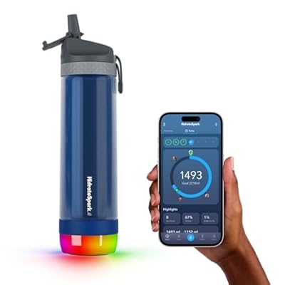 Hidrate Spark PRO Lite Smart Water Bottle – Tritan Plastic – Tracks Water Intake with Bluetooth, LED Glow Reminder When You Need to Drink – Straw Lid, 24 oz, Deep Blue