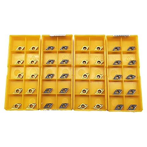 KinRite DCMT21.51 DCMT21.52 Carbide Turning Inserts DCMT Insert Multilayer Coated CNC Lathe Inserts for Lathe Turning Tool Holder Replacement Insert, Stainless steel, aluminium (DCMT21.51 (Yellow)) Cover