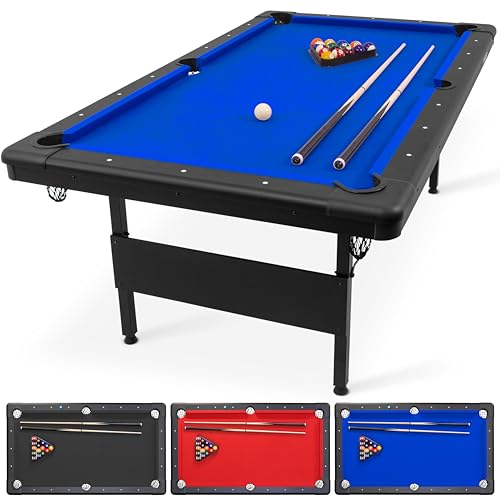 GoSports 6 ft or 7 ft Billiards Table - Portable Pool Table - Includes Full Set of Balls, 2 Cue Sticks, Chalk, and Felt Brush; Choose Your Size and Color