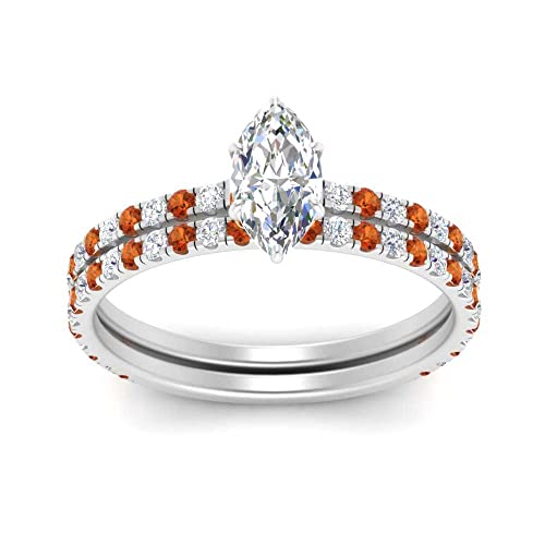 Image of Choose Your Gemstone Three Quarter Diamond CZ Gallery Bridal Ring Set 925 Sterling Silver Marquise Shape Wedding Ring Sets for WomenUS Size 4 to 12