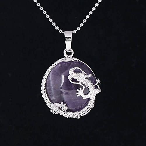 Collier en pierres améthyste de prestige, pendentif artisanal et fil d'argent