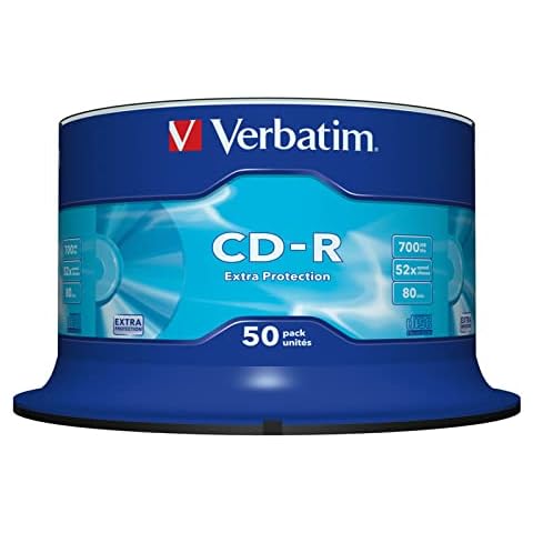 Verbatim CD-R Extra Protection, CD-Rohlinge mit 700 MB Datenspeicher, ideal für Foto- und Video-Aufnahmen, kompatibel mit jedem konventionellen CD-Laufwerk, 50er Pack Spindel Cover
