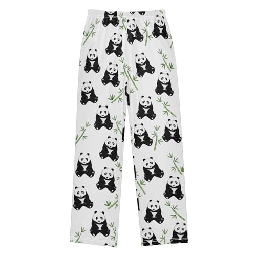 ZZXXB Black and White Panda Print Boys Long Pants Soft Trousers Elastic Waist Kids Lounge Bottoms with Pockets S-XL