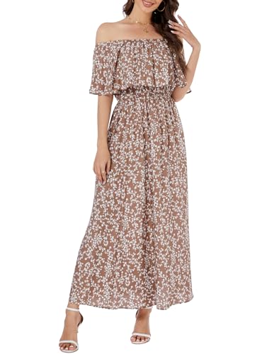 Image of Bluetime Womens Maxi Dress Off Shoulder Floral Print Boho Beach Long Summer Dresses