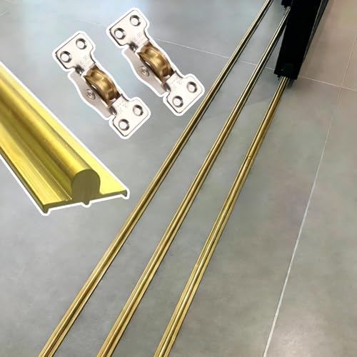 Kit de rail de porte coulissante ultra mince 4,8 m sans perçage Système de rouleau lisse et silencieux en laiton pour portes de grange Facile à installer et...