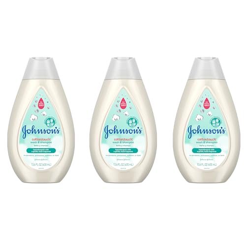 Image of Johnson's CottonTouch Newborn Baby Wash & Shampoo with No More Tears, Sulfate-, Paraben- Free for Sensitive Skin, Made with Real Cotton, Gently Washes Away Dirt & Germs, 13.6 fl. oz, Pack of 3