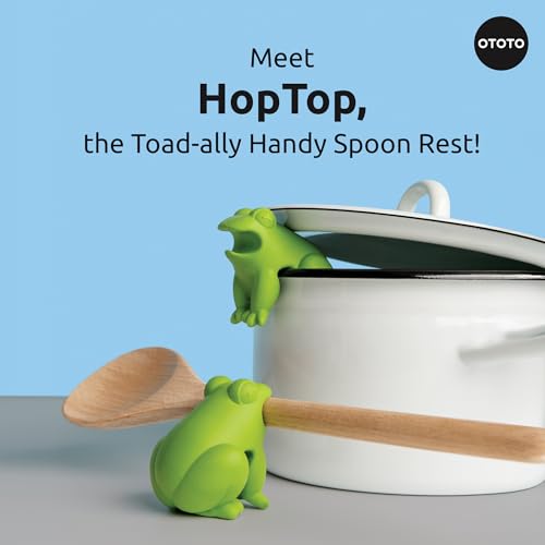 Image of OTOTO New HopTop Frog Spoon Holder for Stove Top - Spoon Rest for Stove Top and Steam Releaser, Cute Kitchen Accessories, Cooking, Cool Gadgets, Fun Kitchen Gifts, White Elephant Gifts