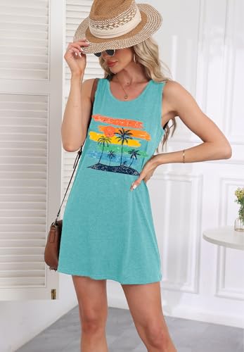 Image of Summer Tank Dress for Women Sunset Palm Tree Beach Vacation Cover Up