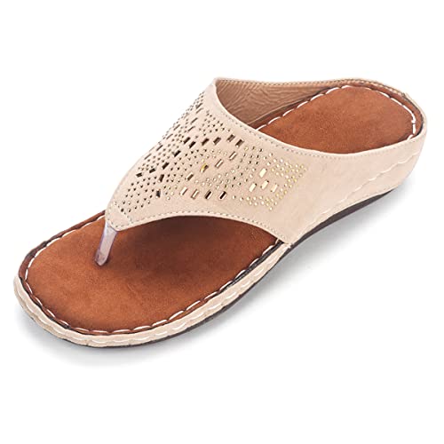 MYRA Women's Beige Embellished Orthopedic Flats | Extra Soft Slippers for Women...