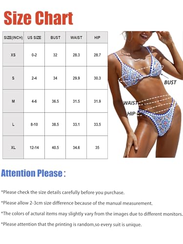 Image of BIKINX Womens Swimsuits Sexy Thong Micro Bikini Ditsy Floral Two Piece Sets Bathing Suit Color Block Bandeau Swim Top