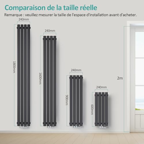 Radiateur petit format EMKE chauffage central vertical anthracite 177W - 6