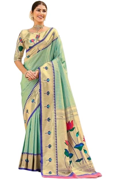 Women's Soft Silk Saree with Woven Zari Border, Floral Lotus Pallu Design, Contrast Blouse Piece, Traditional Saree for Wedding, Party & Ethnic Occasions-picture-25