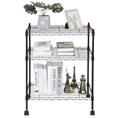 Image of Premium Heavy-Duty 3-Tier Black Metal Wire Storage Rack Shelf Organizer | Adjustable Multipurpose Freestanding Shelving Unit for Home, Office, Kitchen | Size 14 inch D x 30 inch W x 32 inch H Inch