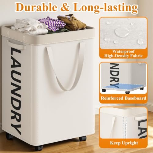 Image of Optish 140L Laundry Hamper with Wheels, Rolling Laundry Basket with Removable Mesh Bag, Extra Large Clothes Hamper on Wheel for Bedroom, Bathroom, Dorm Room Essentials, White