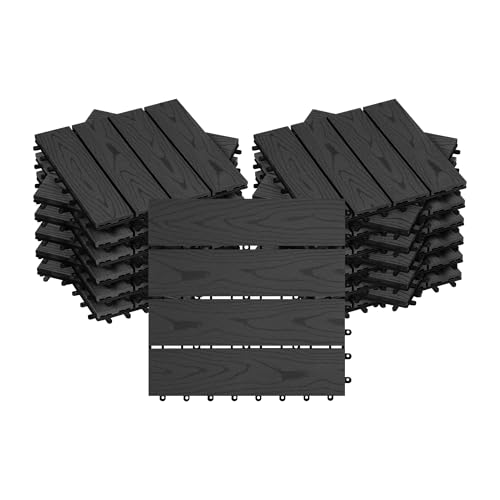 WOLTU Carrelage de sol Dalle WPC 30x30cm Revêtement pour jardin terrasse extèrieur en composite bois-plastique système plug-in, Anthracite 22 pièces / 2m²
