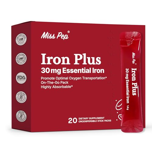 Miss Pep Iron Supplement 30 Mg Iron Supplement for Women and Men Promotes Red Blood Cell Production Supports Iron Deficiency in Adults 20 Ready-to-Drink Powder Sachets