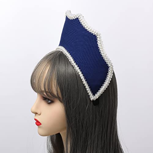BPURB Renaissance Medieval Tudor Queen Headpiece for Women Anne Boleyn Headband Elizabethan Royal Coronet Hood Tiara Hat (Dark Blue) - Image 3