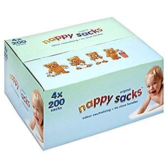 Polylina Nappy Sacks 4 Pack of 200, 800 Total, Unscented, White, Plastic, Disposable, Rectangular, Baby Waste Bags
