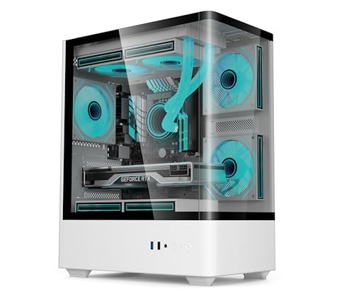 iONZ PC Gaming Case - M/ATX Mini Tower with 3 ARGB PWM Fans - KZ19 Spin V3 Shadow - White