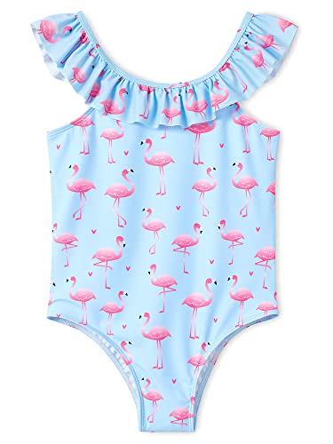 Image of Dvenki Toddler Girls One Piece Swimsuit Adjustable Straps Sizes 2T-10 | quick-dry swim fabric, skin-friendly, ruffle neckline, leopard, check, mermaid prints, swimwear for beach, pool, summer party