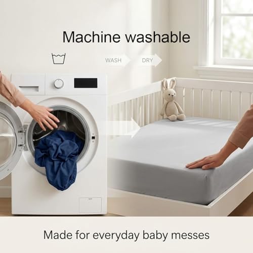 Image of Everyday Kids 2-Pack Fitted Crib Sheets, 100% Soft Breathable Microfiber Baby Sheet, Fits Standard Size Crib Mattress 28in x 52in, Navy Nursery Sheet and Gray Nursery Sheet