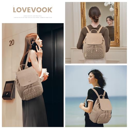 LOVEVOOK Rucksack Damen Klein, Elegant Cityrucksack Anti Diebstahl Tagesrucksack Schulrucksack Wasserdicht, Mini Casual Daypack Womens Backpack Modern für Schule Arbeit Reisen Wandern, Khaki – Bild 3