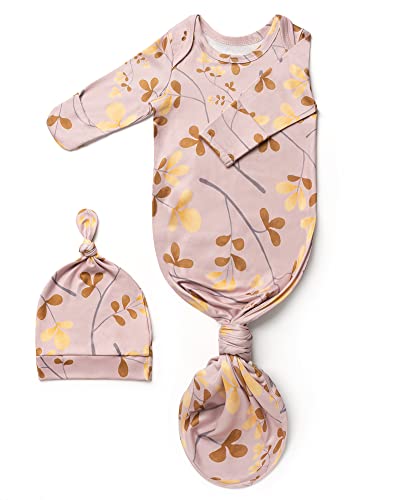 Image of Newborn Baby Knotted Gown, Super Soft Silky Infant Long Sleeve Sleeper for Baby Girl Gifts and Boy Sleeping Bag with Hat