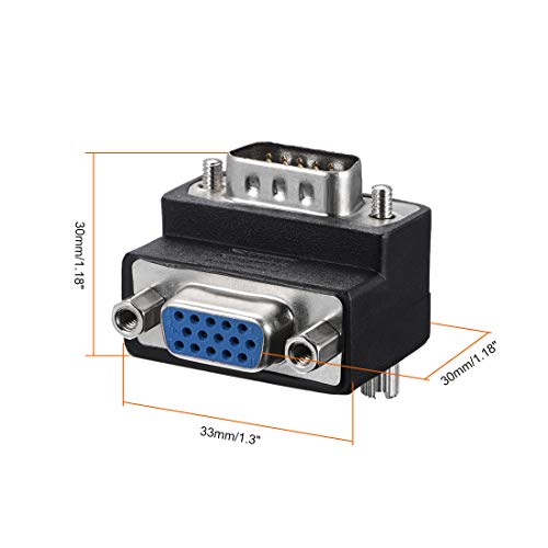 Uxcell Db15 Vga Gender Changer 15 Pin Female To Male 3-Row Right Angle Mini Gender Changer Coupler Adapter Connector For Serial Applications Black #TOP1
