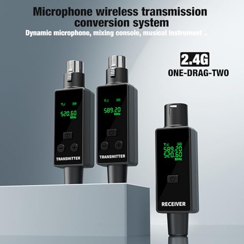 Transmisor y receptor de micrófono inalámbrico XLR 2.4Ghz, sistema recargable 24 bit 48kHz, adaptador Plug On para mezcladora de sonido y cámara (1 para 2) miniatura 2