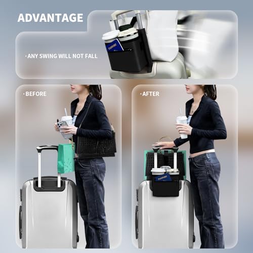 3 in 1 Travel Luggage Cup Holder, Luggage Straps, Shoulder Bag for Suitcases add a Bag，Convenient Travel Carry-on Accessories for Hands-Free Convenience (Black)2