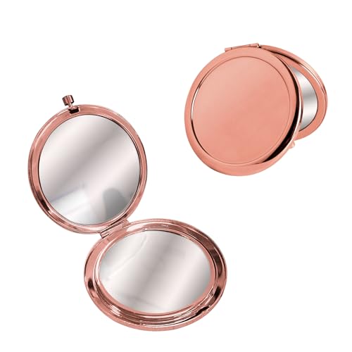 LuckyOpt miroir compact, poche double face métal, grossissant 1x/2x, rond non déformé, femme, voyage, sacs à main, portefeuilles (or rose)