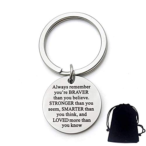 Always Remember You are Braver Stronger Smarter Than You Think Stainless Steel Inspirational Pendant Keychain Key Ring with Gift Bag
