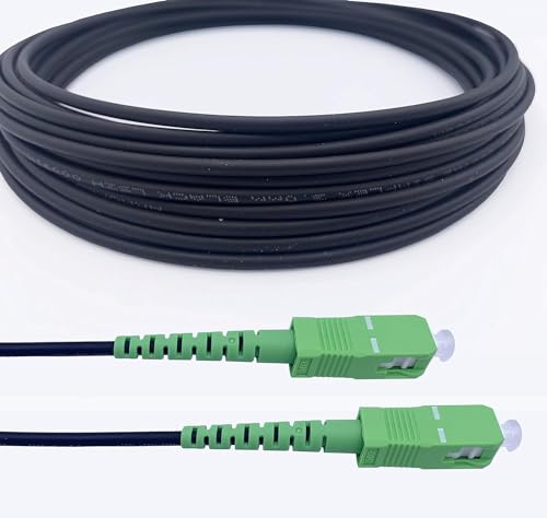Elfcam® - Cable de Fibra Optica con Aislamiento de Acero, Apto para Instalaciones Interiores y Exteriores, Compatible con Orange SFR Bouygues, SC/APC a SC/APC Monomodo Negro, 100M