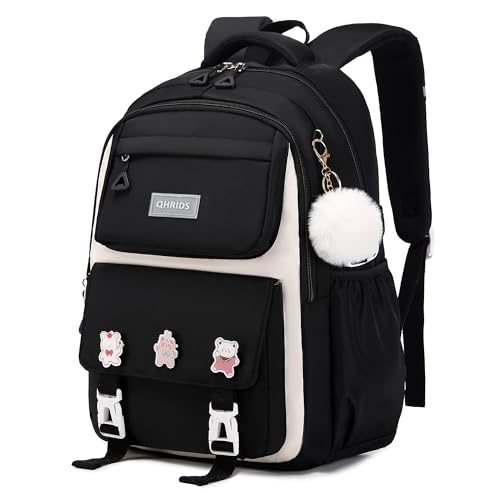 QHRIDS Mochila para meninas, estética, para laptop, Kawaii, grande, anime, casual, viagem, mochila, Preto, Large, Mochilas Daypack