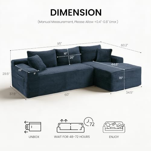 95" Modular Sectional Sofa, Boneless Chaise L-Shaped Couch for Living Room - image 2