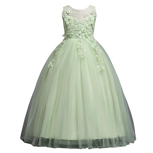 DISSA Robe Fille sans Manche 3D Dentelle Tulle Princesse,Vert,170