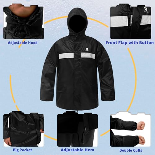 RainRider Rain Suits for Men Women Waterproof Fishing Rain Jacket Bib Pants Lightweight Reflective 3-Piece Rain Gear2