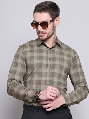 Image of Majestic Man Comfort Slim Fit Cotton Blend Checked Casual Shirt
