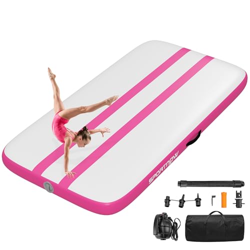 SPORTNOW Tappetino Gonfiabile per Ginnastica 2.05m, Tappeto Ginnastica Artistica 10cm Spessore con Pompa Elettrica, Borsa Trasporto, Kit Riparazione per Casa Yoga Pilates Fitness Cheerleading Palestra