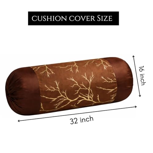 Image of Bolster Pillow Cover Set of 2, Round Cushion Cover - 16 x 32 inches, Brown