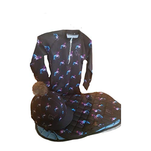 Tapis de selle licorne noir/rose taille poney