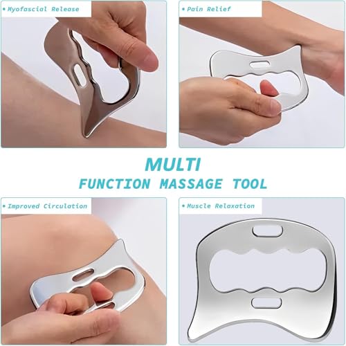 Image of Stainless Steel Gua Sha Muscle Scraper Tool, Myofascial Scraping Tools for Physical Therapy, Lymphatic Drainage Massager, Soft Tissue Massage Tool