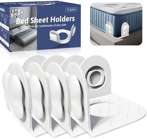 Sheet Holders for Corners 4-Pack, Newly Upgraded Lock Design Keeps Sheets Firm and Tight on All Mattress Sizes, No Clips or Straps Needed, Anti-Slip Fitted Sheet Holders