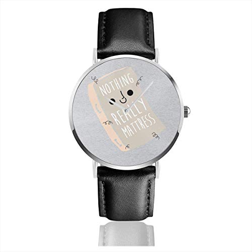 Unisex Nothing Really Matratze Uhren Quarz Lederuhr mit schwarzem Lederband