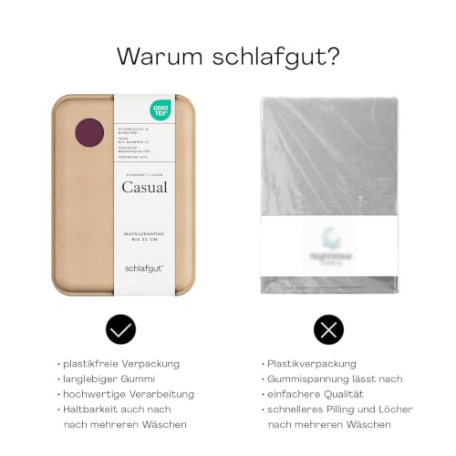 schlafgut Casual Spannbettlaken 120x200 cm 100% Bio-Baumwolle, Purple Deep – Ansicht 5