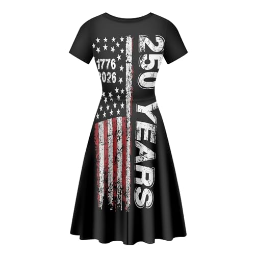 Image of POLERO Women Puffy Swing Elegant Party Midi Dresses Short Sleeve Round Neck A-Line Dress