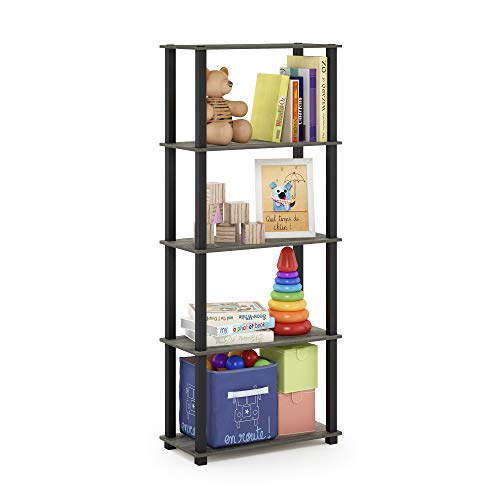 Image of Furinno TURN-S-TUBE Book Shelf, 5-Tier Toolless Storage Shelves with Square Tubes, Shelving Unit for Organization and Storage for Living Room, Home Office, French Oak